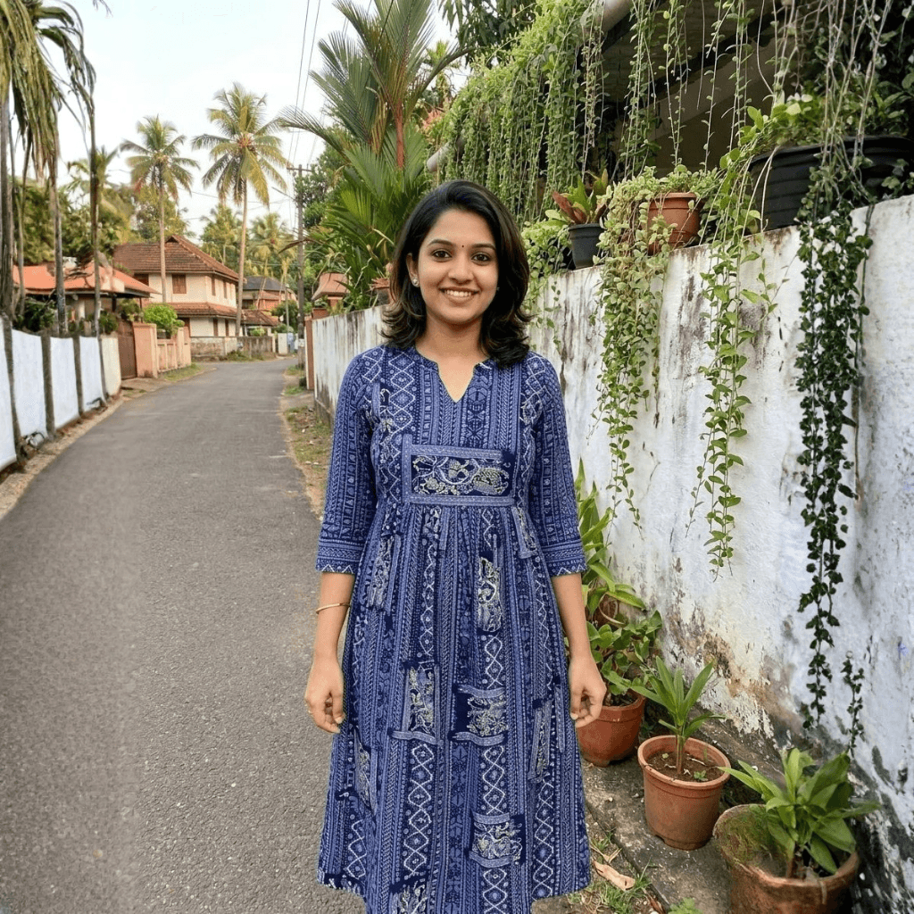 RICH INDIGO KURTI ( A LINE FEEDING TOP )