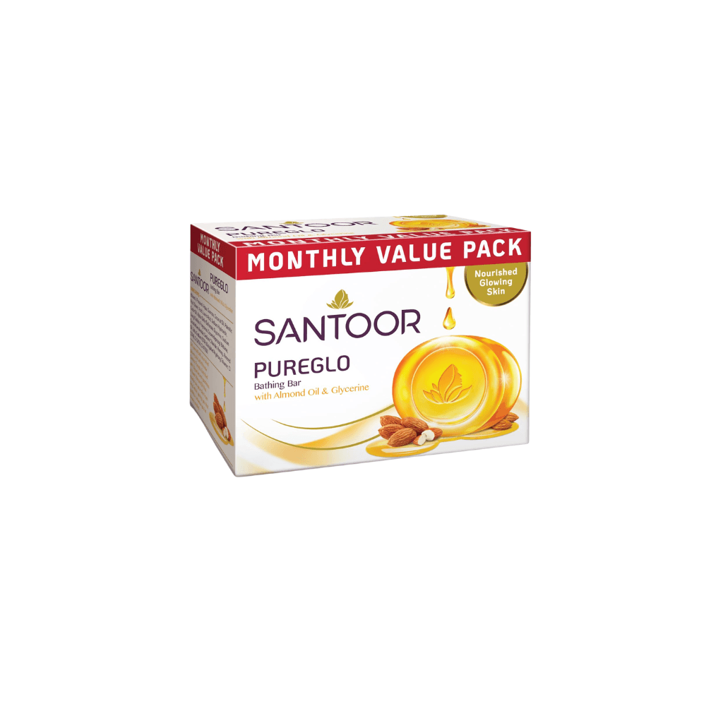 Santoor PureGlo Glycerine Soap with Almond Oil and Glycerine, 125g  for Nourished Glowing Skin