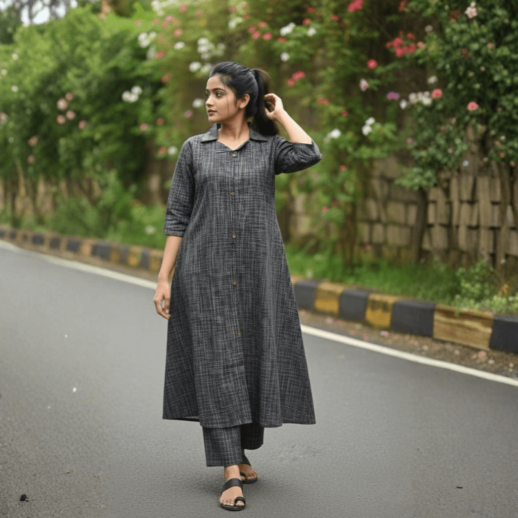 CHARCOAL ELEGANCE KURTI(WITH LINING CODE SET)