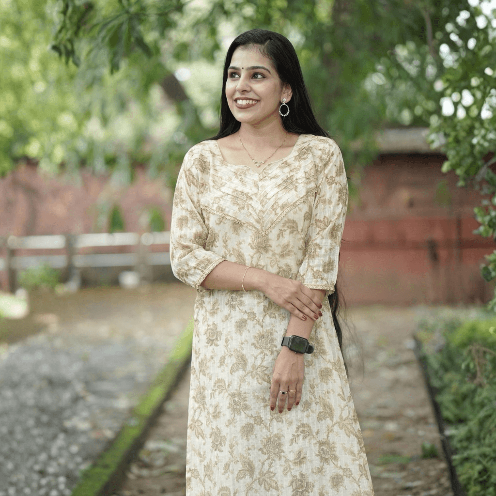 SOFT CREAM KURTI ( WITH LINING )