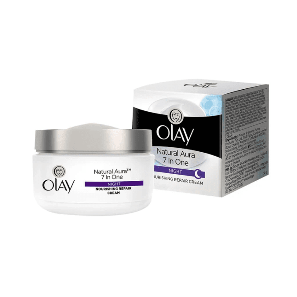 Olay Natural Aura Night Cream | Nourishes Skin for Healthy Glow | Fights 7 Signs of Ageing | With Niacinamide and Vitamin E | Normal, Oily, Dry, Combination Skin | 50g