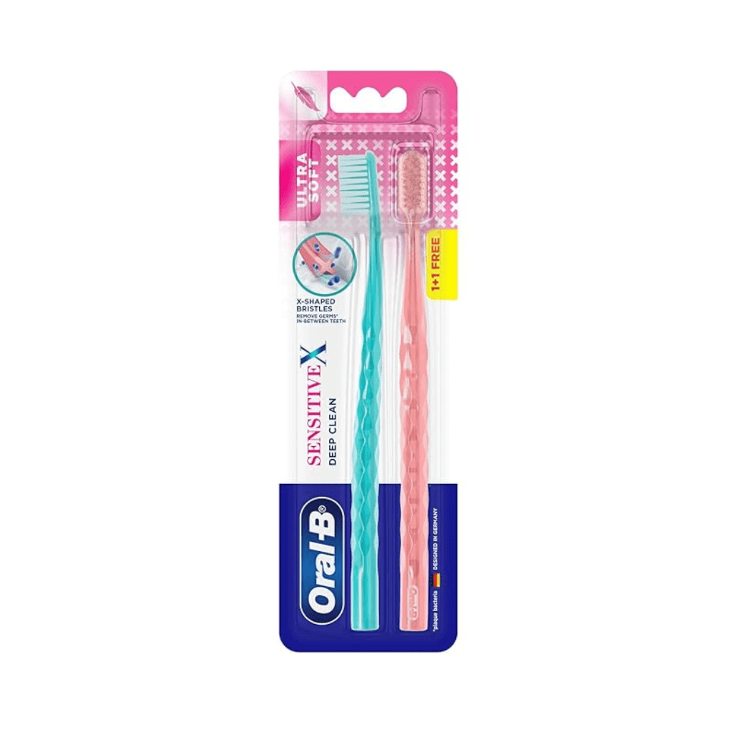 Oral-B Sensitive X Deep Clean Ultra Soft Manual Ttoothbrush For Adults with X filament Technology, Gentle & Deep Clean Between Teeth, Multicolour, Oral B Dentist Recommended Brand (Pack of 2)