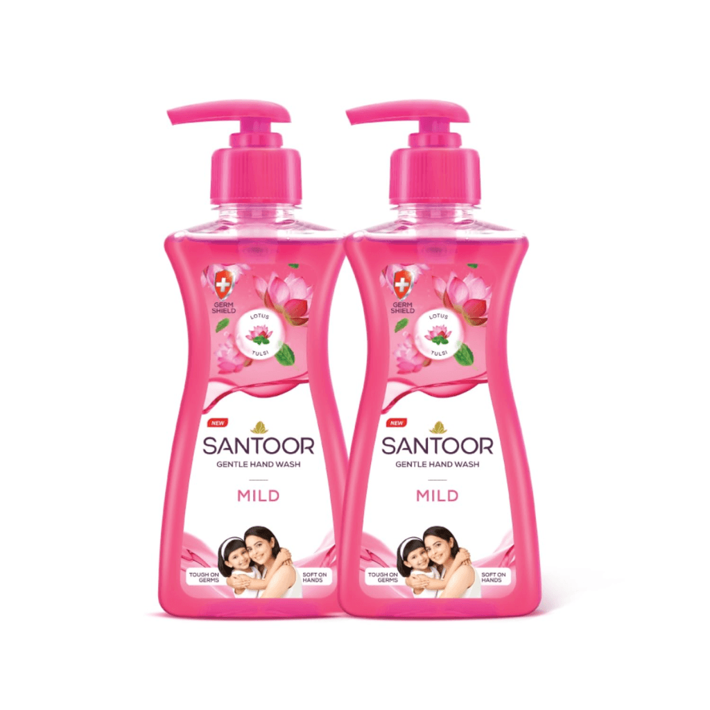 Santoor Mild Gentle Hand Wash 200ml BOGO with Goodness of Lotus & Tulsi| Rich Lathering Formula with Anti-Bacterial Properties| Soft on Hands| Soothes & Hydrates Skin