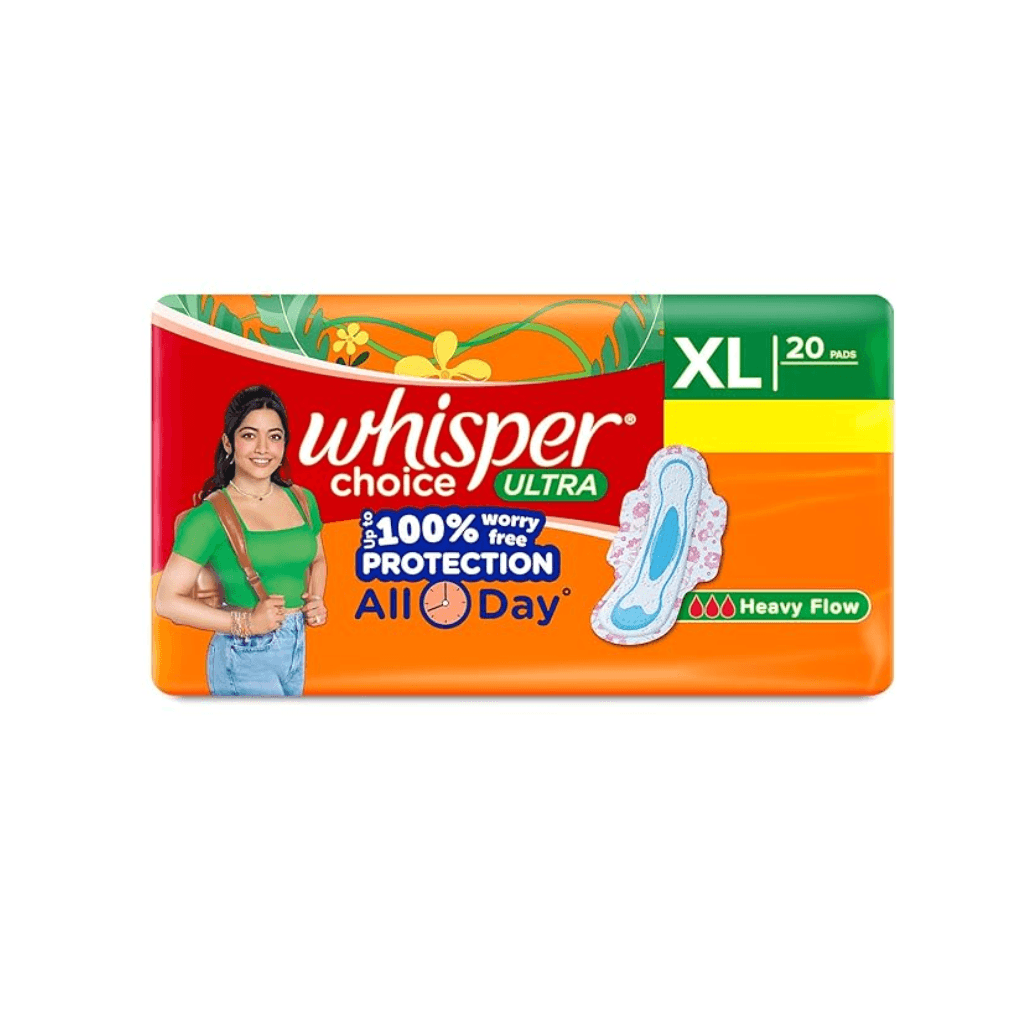 Whisper Choice Regular, 20 Pads for light to medium flow, Gives Up to 100% worry-free protection, with Cottony Softness