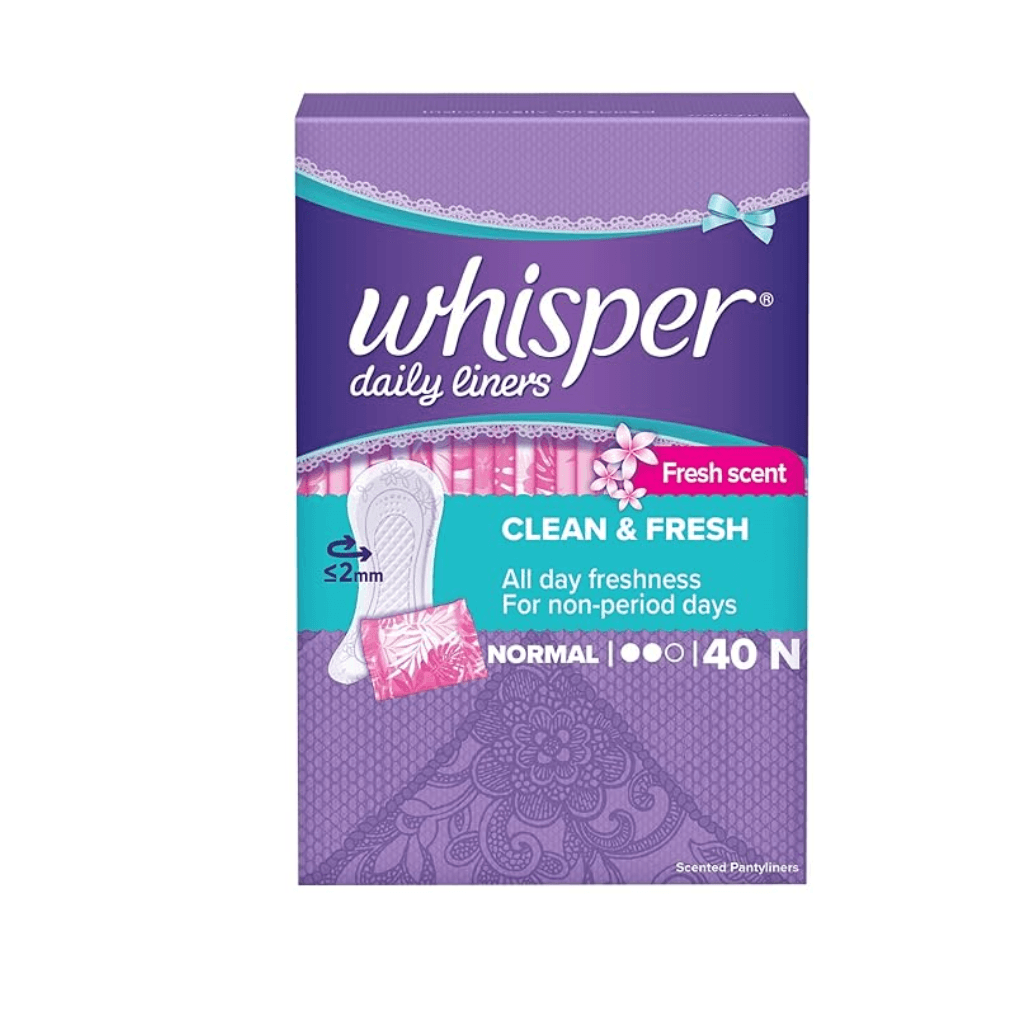 Whisper Clean and Fresh Daily Liners, 40 panty liners for women (Pack of 1)