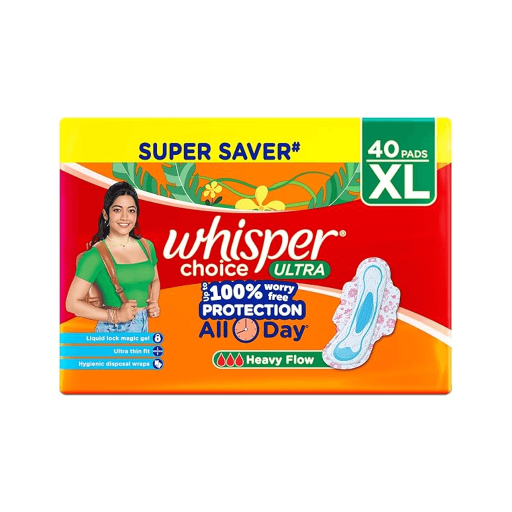 Whisper Choice Sanitary Pads with Wings for Women, XL, 40s Napkins