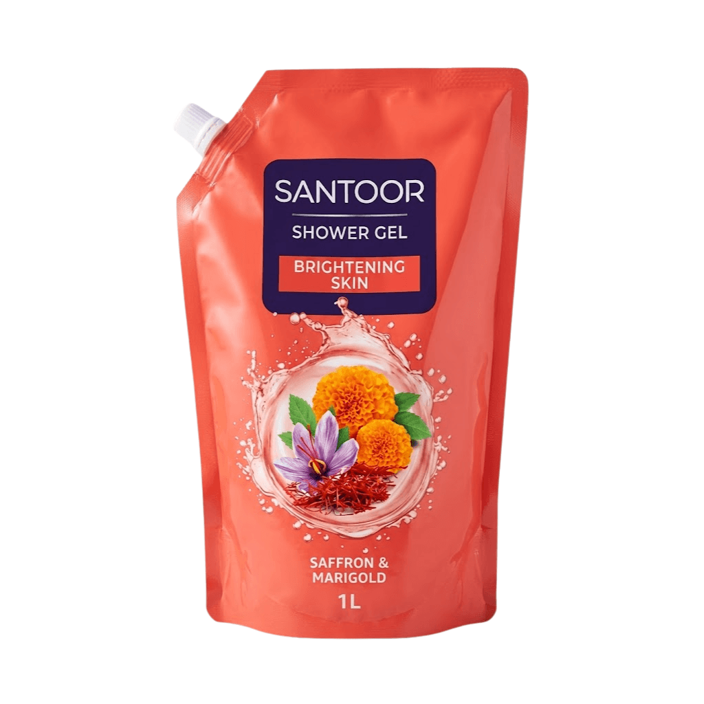 Santoor Brightening Shower Gel With Natural Saffron & Marigold Extracts| For Men & Women| For Glowing Skin 1LTR