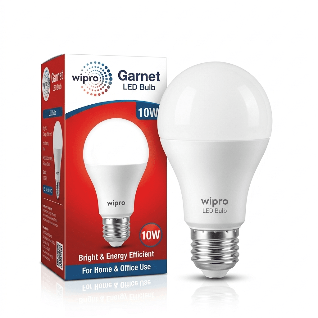 wipro Garnet 10W LED Bulb for Home & Office |Cool Day White (6500K) | B22 Base|220 degree Light coverage 