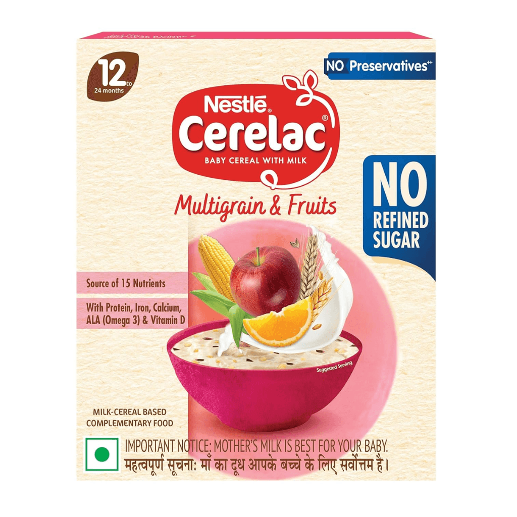CERELAC Baby Food Cereal | No Refined Sugar | No Preservatives | Wheat Apple Cherry for 8 to 24 Months Baby | With Omega 3 Iron Protein Calcium Vit D | Instant Cereal | 350g (Weight may vary upwards)