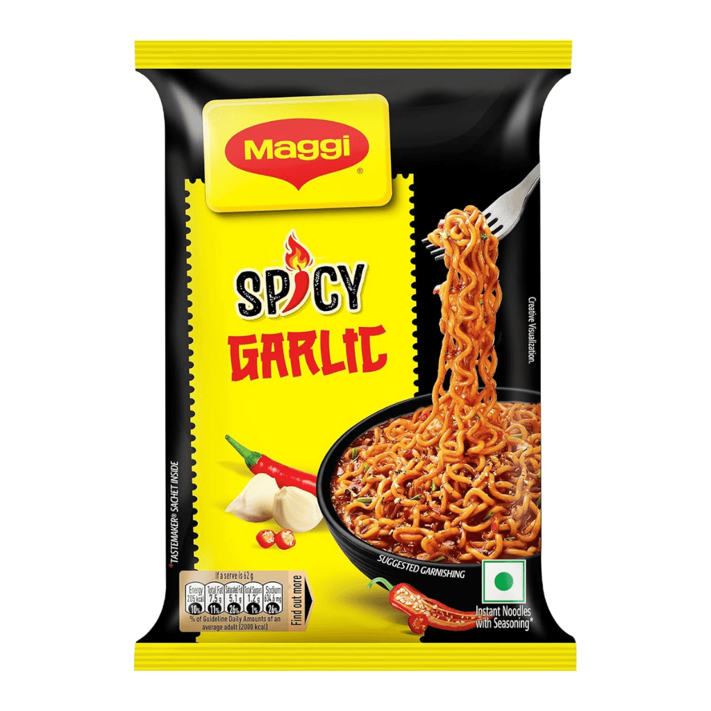  MAGGI Spicy Garlic Noodles | Fiery & Garlic Twist | Instant & Easy Snack | 62 gm Pack