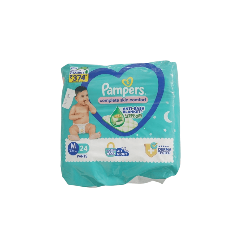 Pampers Complete Skin Comfort Pants, (M) 24 Count, Anti-rash blanket, Lotion with Vitamin E & Aloe Vera, Medium, 7-12kg