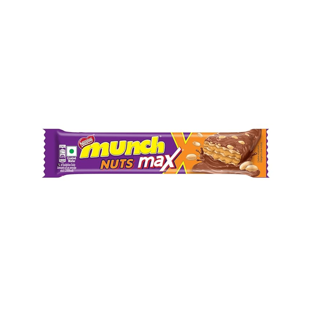 Nestlé MUNCH MAX Nuts, Double Choco Coated Crunchy Wafer Bar with Roasted Peanuts, Crunchy Nuts in Every Bite. |37.5gm