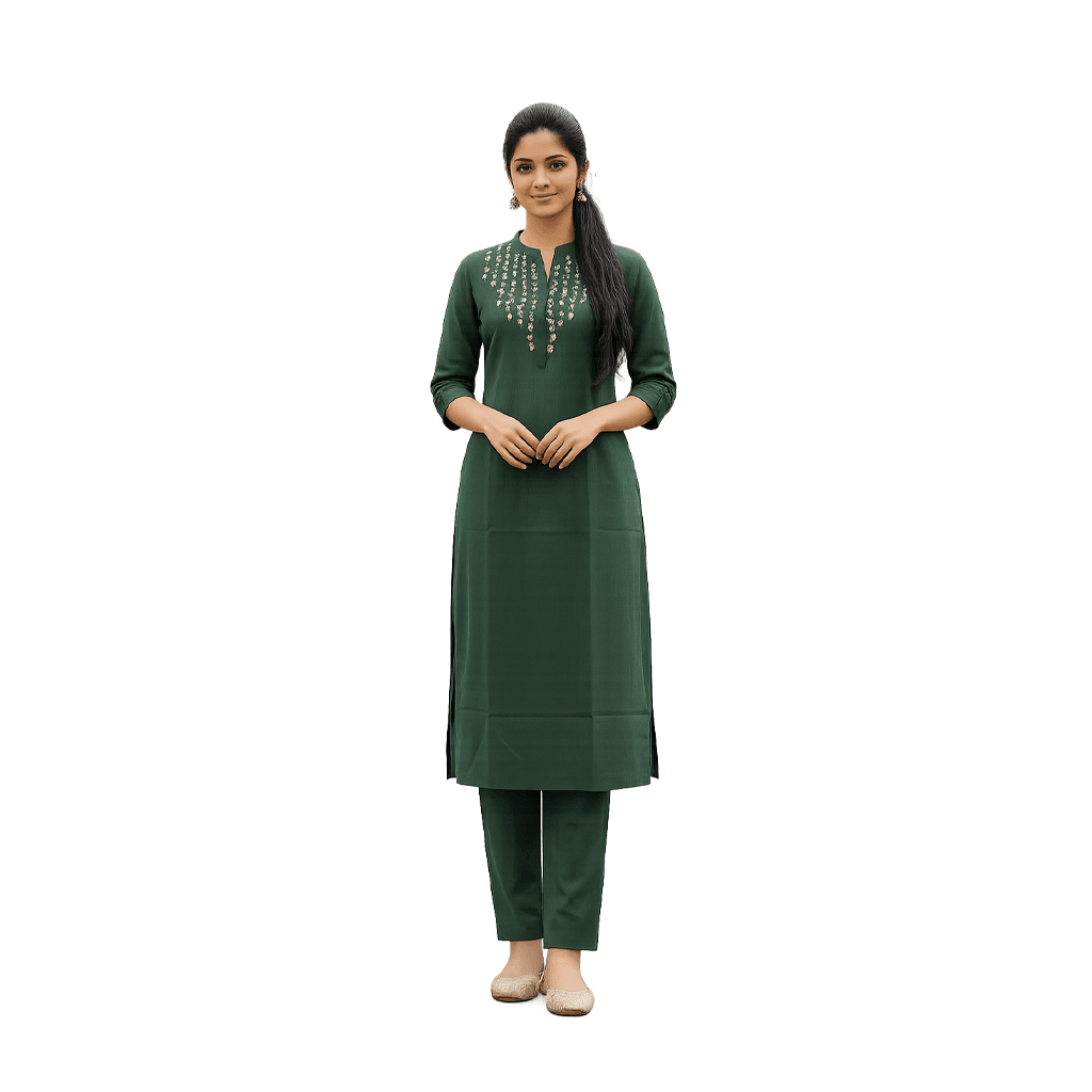 KURTI A-JM(with lining) DARK GREEN 