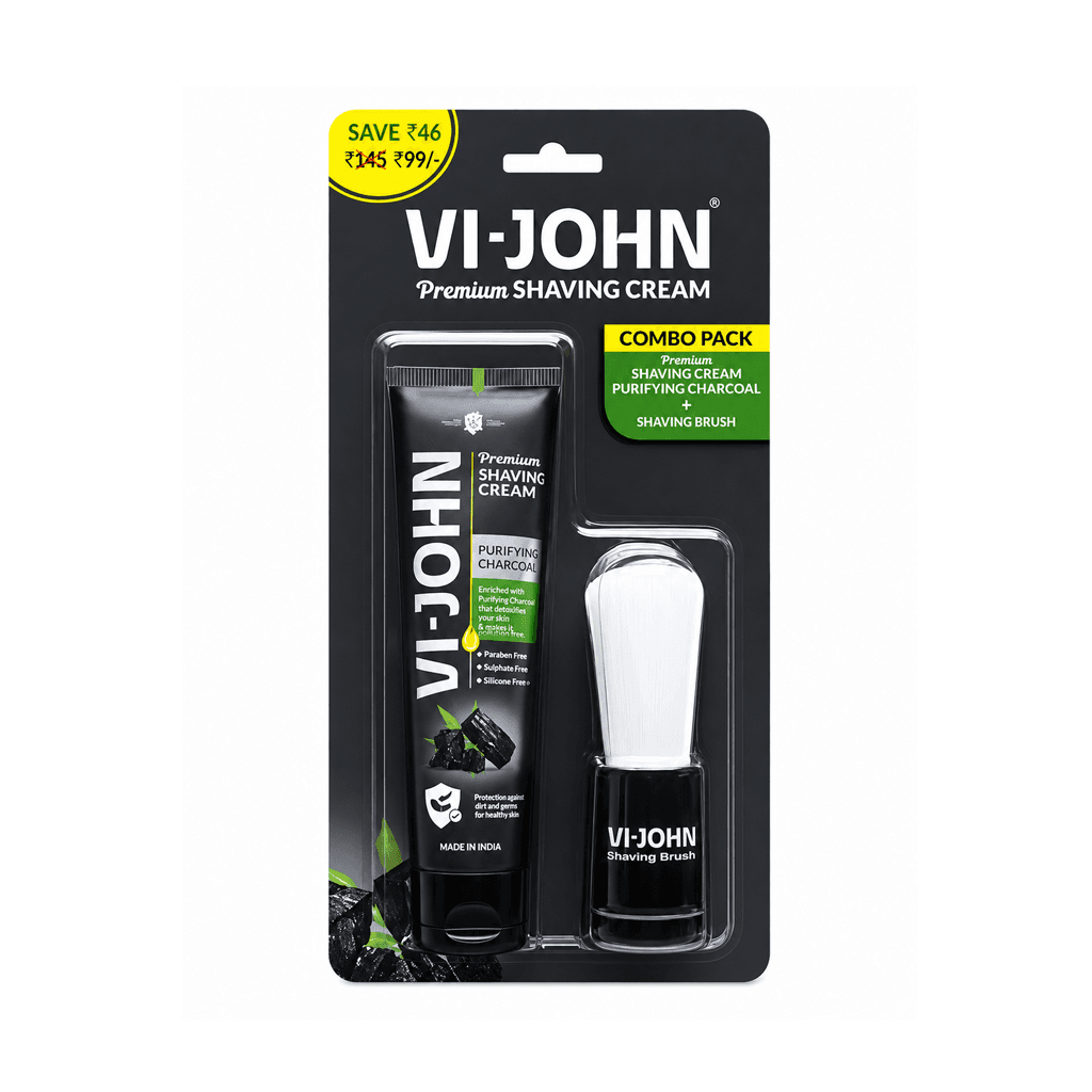  VI-JOHN SHAVING CREAM PURIFYING CHARCOL WITH BRUSH -COMBO 70GM