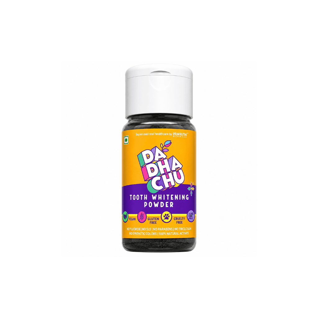 Da Dha Chu Tooth Whitening Powder - Natural Ayurvedic Herbal Solution with Activated Charcoal for Healthy Gums, Cavity Protection, Enamel Safe and Stain Removal 