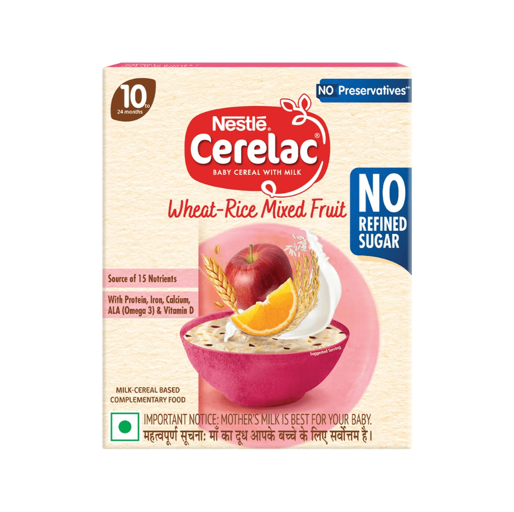 CERELAC - Baby Food Cereal | No Refined Sugar | No Preservatives | Wheat Rice Mixed Fruit for 10 to 24 Months Baby | Omega 3 Iron Protein Calcium Vitamin D for Babies | Instant Cereal | 300g