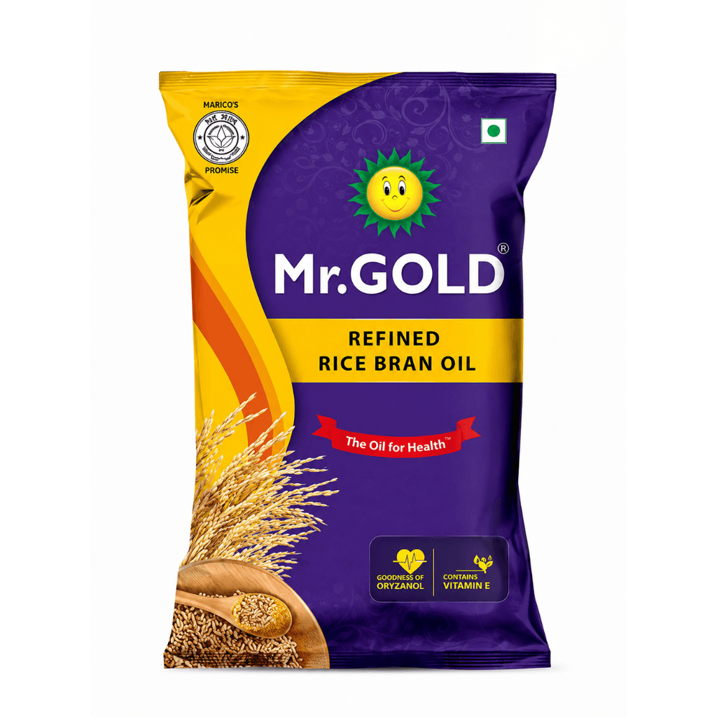 Mr. Gold Refined Rice Bran Oil Pouch, 1 L | Pure| No preservatives | Vitamin Enriched - Total 1L