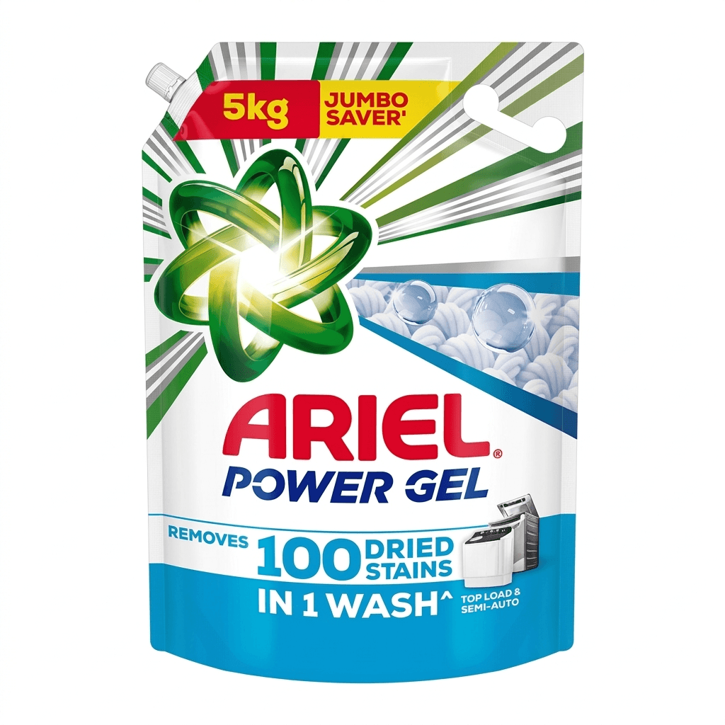 Ariel Power Gel Liquid Detergent for Top Load & Semi Auto – 5kg | Removes 100 Dried Stains in 1 Wash | Faster Dissolving | Long-Lasting Fragrance | Color Protection | At the price of Powders