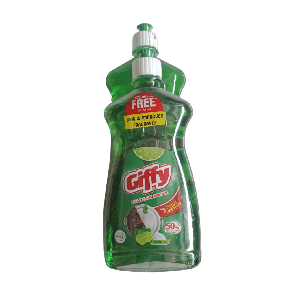 Giffy Liquid Dishwash Gel | 750ml | Green Lime & Active Salt | 50% More Effective | Tough Grease Removal Expert | Turbo Boosters | Mild fragrance | Removes Tough Malodour | Hand-Safe