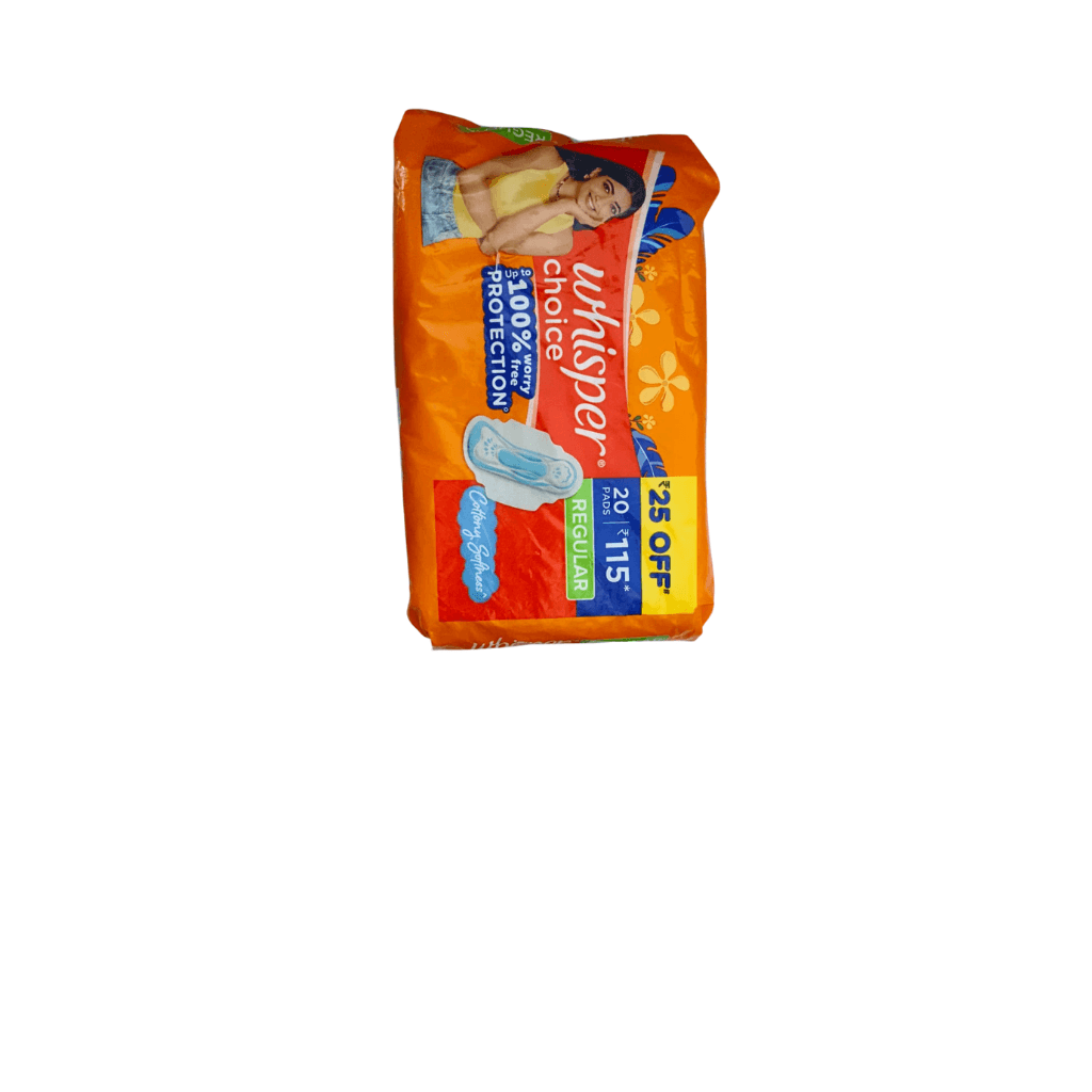 Whisper Choice Regular, 20 Pads for light to medium flow, Gives Up to 100% worry-free protection, with Cottony Softness