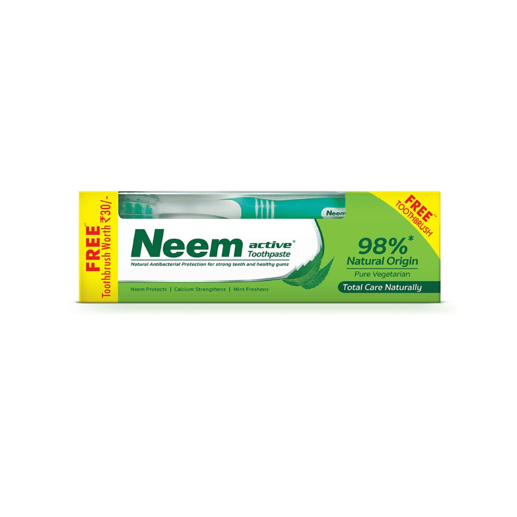 Neem Active Toothpaste 200gm with Ultra Soft Manual Toothbrush | 100% Vegetarian | 98% Natural Origin | Enriched With The Power of Neem And Calcium | Antibacterial Protection | Mint For Freshness