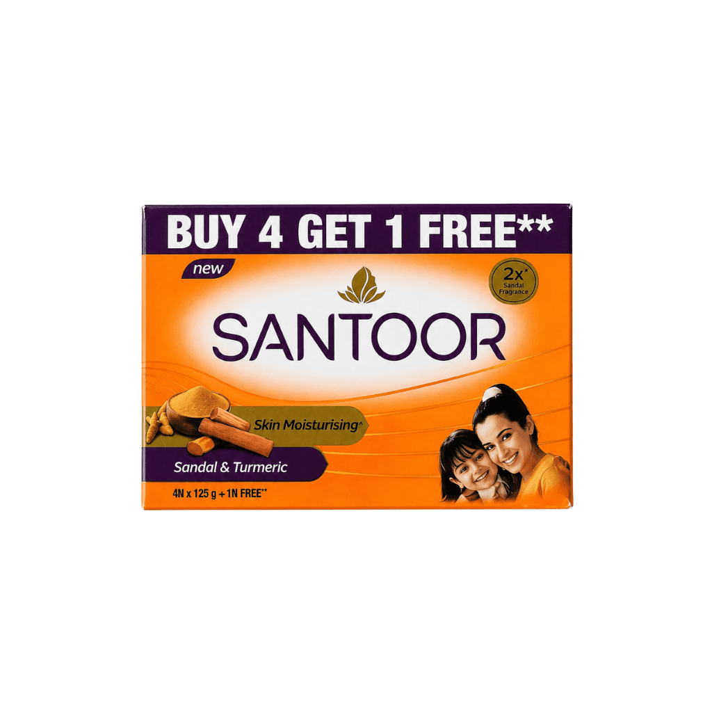 Santoor Sandal & Turmeric Soap for Total Skin Care, 125g -Buy 4 Get 1 Free