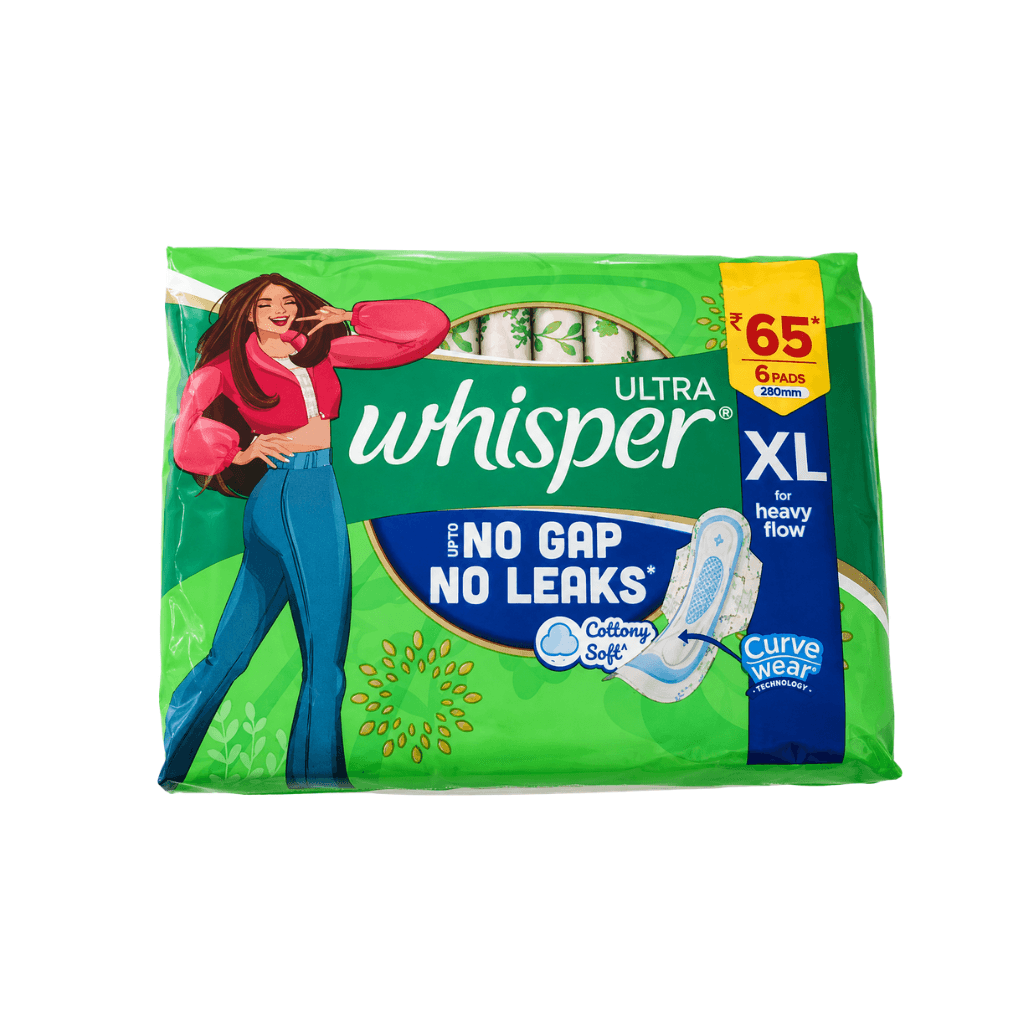 Whisper Ultra Upto No Gap No Leaks Sanitary Pads, 6 XL Pads