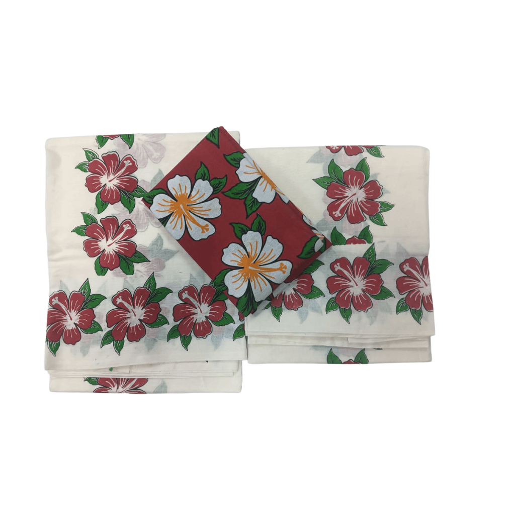 WHITE & RED FLORAL SETTUMUND WITH COTTON BLOUSE