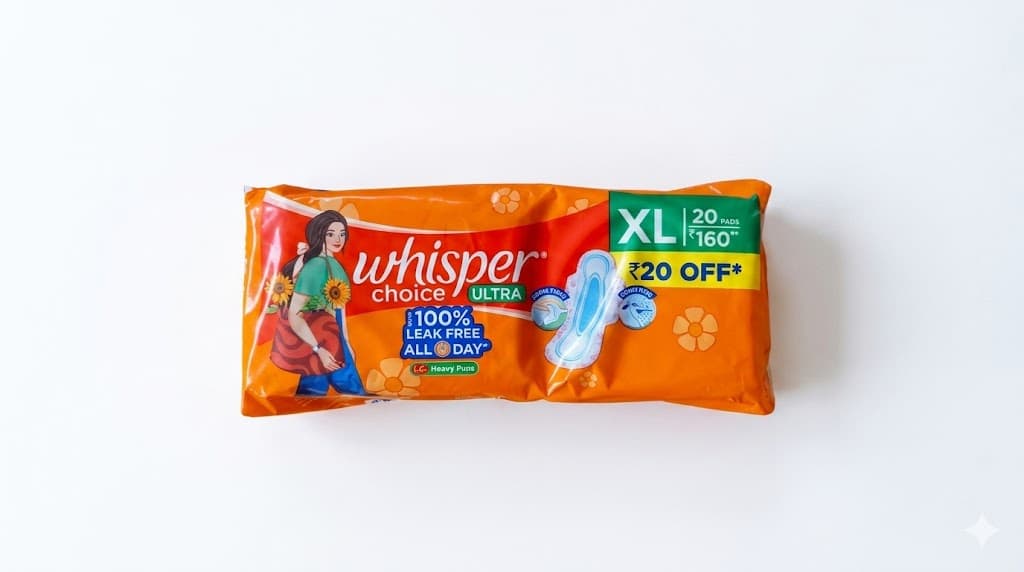 Whisper Choice Ultra Sanitary Pads for Women, XL 20 Napkins