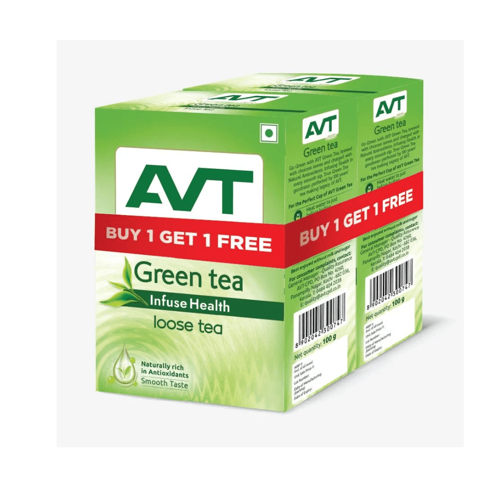 AVT PURE GREEN TEA INFUSE HEALTH LOOSE TEA 100 GM / BUY I GET 1 FREE                