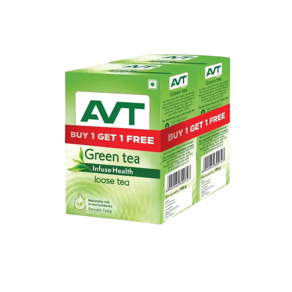 AVT PURE GREEN TEA INFUSE HEALTH LOOSE TEA 100 GM BUY I GET 1 FREE                