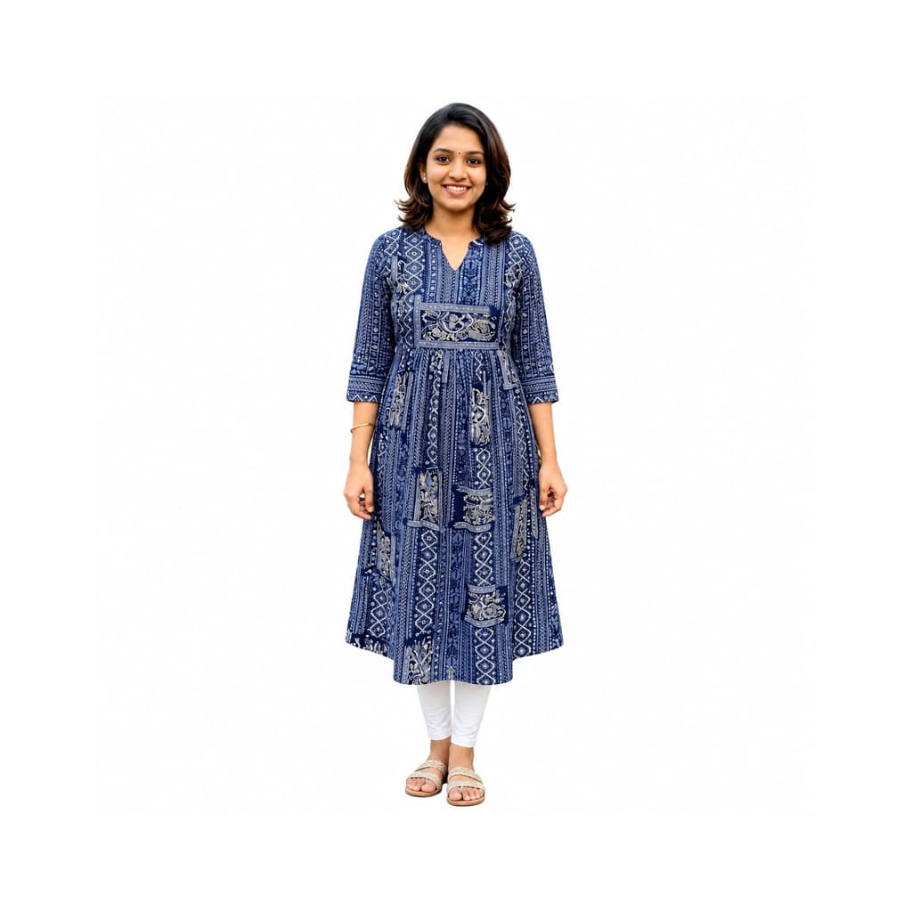 RICH INDIGO KURTI ( A LINE FEEDING TOP )