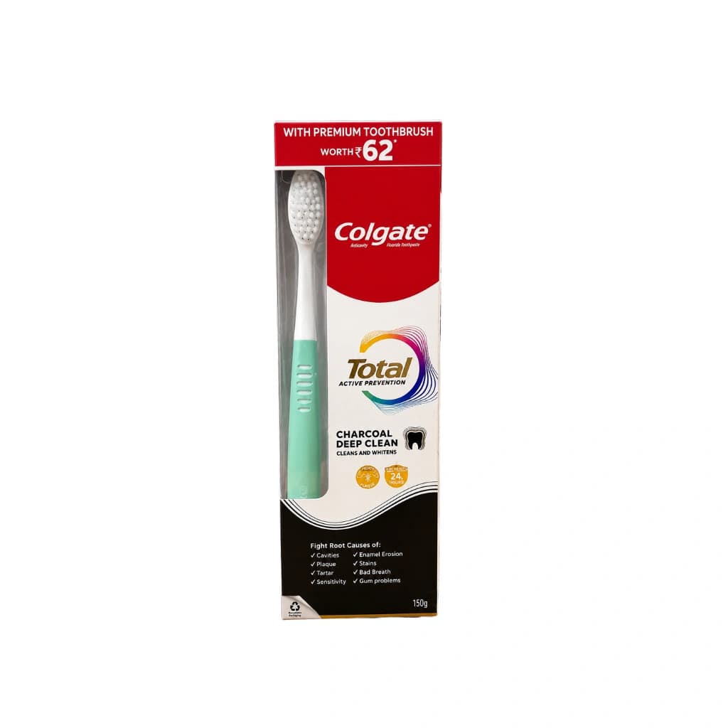 COLGATE TOTAL ACTIVE PREVENTION CHARCOAL DEEP CLEAN  150GM WITH PREMIUM TOOTHBRUSH