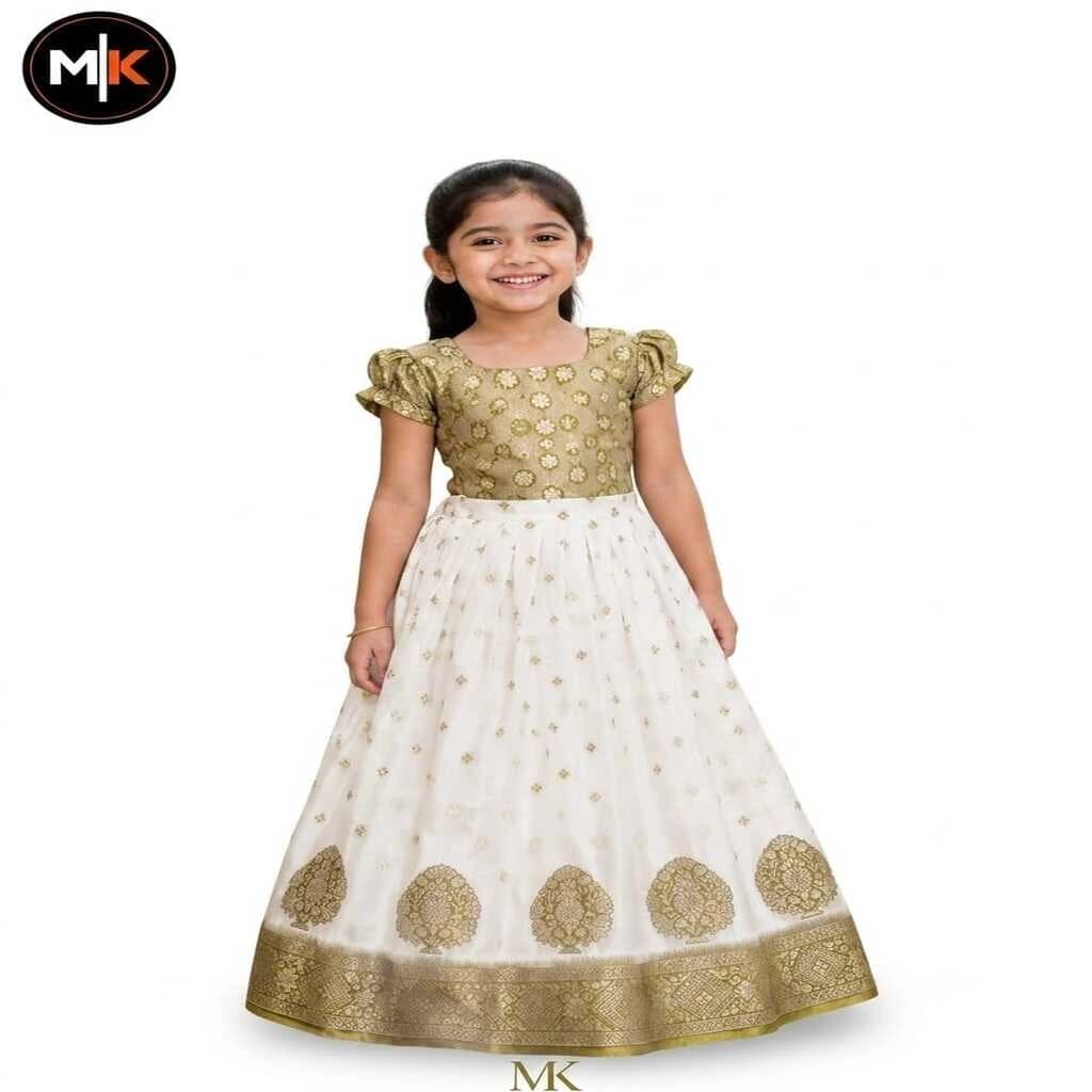 MK FABRICS GIRLS SILK SKIRT AND BLOUSE SET