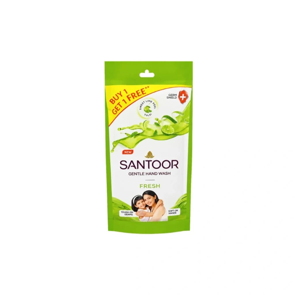 SANTOOR GENTLE HAND WASH FRESH SWEET LIME PEEL & TULSI 180ML+180ML BUY 1 GET 1 FREE