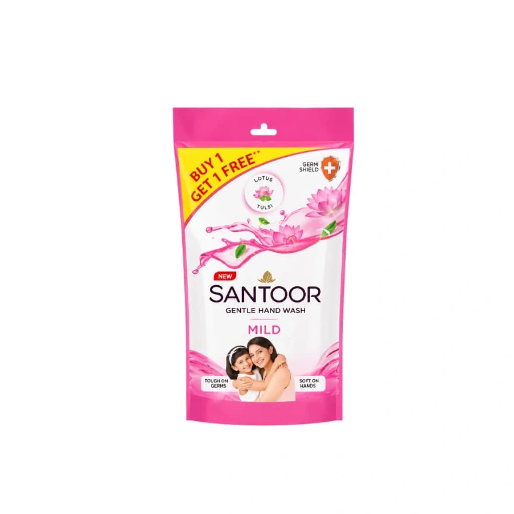SANTOOR GENTLE HAND WASH MILD LOTUS & TULSI 180 ML+180 ML BUY 1 GET 1 FREE
