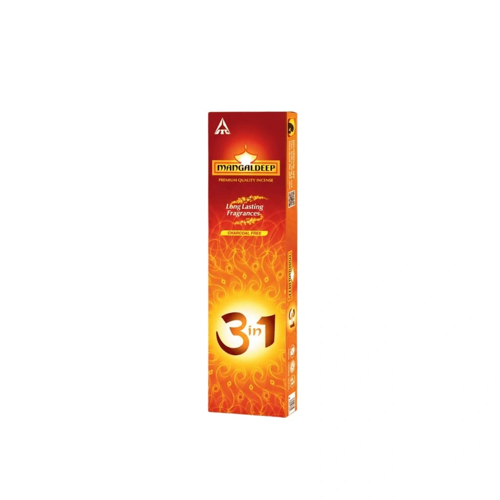 MANGALDEEP 3 IN 1 PREMIUM QUALITY INCENSE LONG LASTING FRAGRANCE CHARCOAL FREE 92 GM