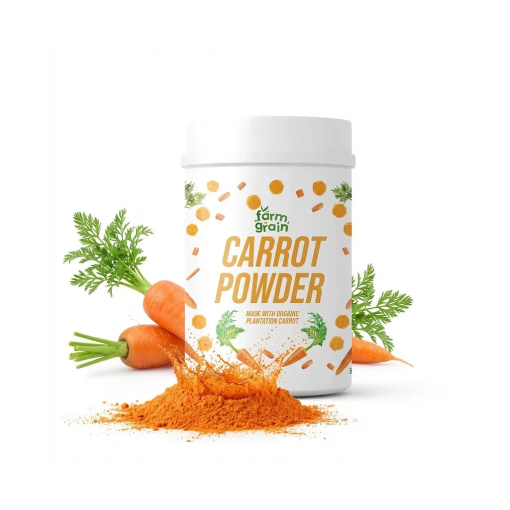 FARM GRAIN CARROT POWDER 250 GM EARTHY FLAVOR AND RICH SOURCE OF VITAMINS CULINARY USES CARROT POWDER FOR DRINKING PERFECT FOR SMOOTHIES SOUPS BAKED GOODS AND SNACKS