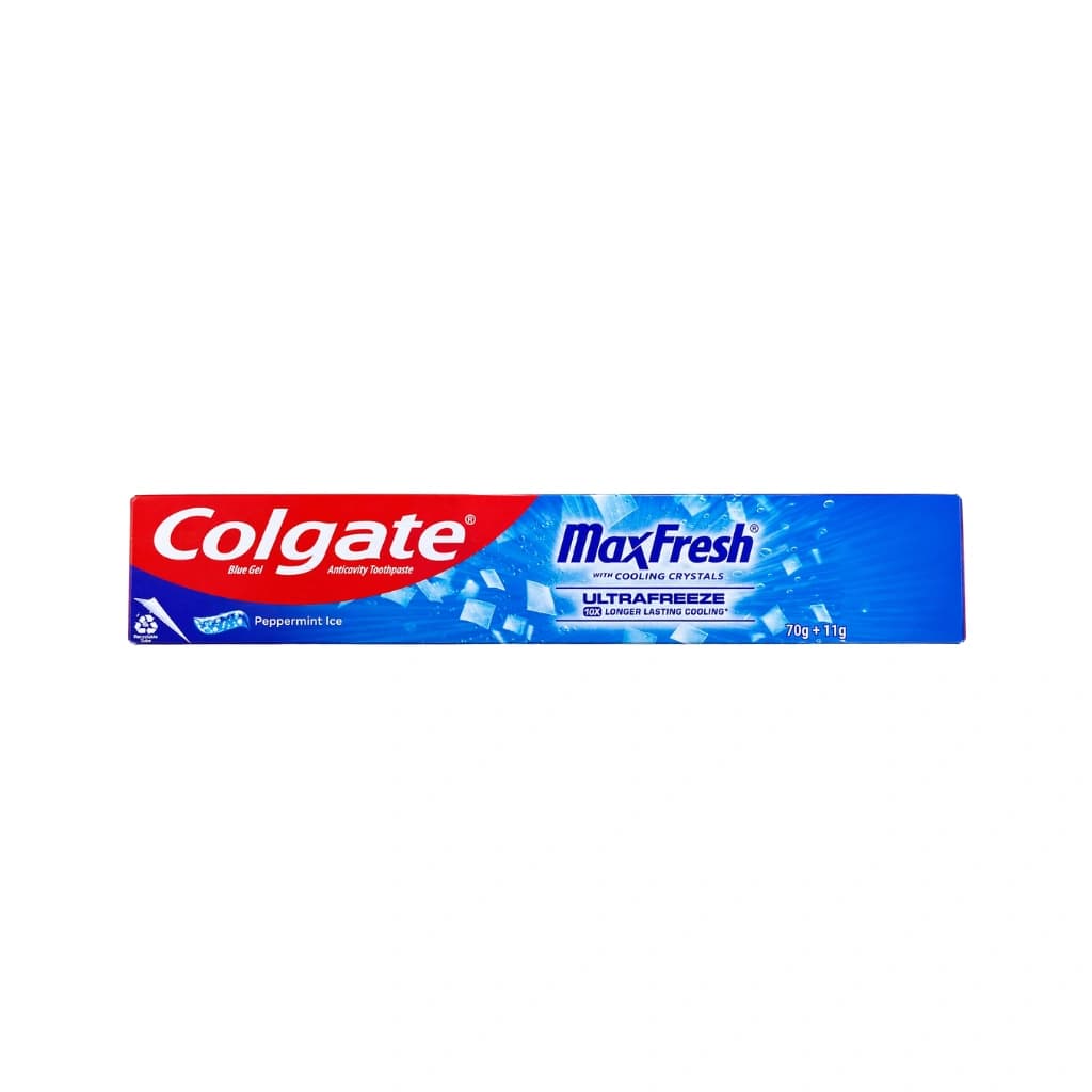 COLGATE BLUE GEL MAXFRESH WITH COOLING CRYSTALS PEPPERMINT ICE ANTICAVITY TOOTHPASTE 70G+11G