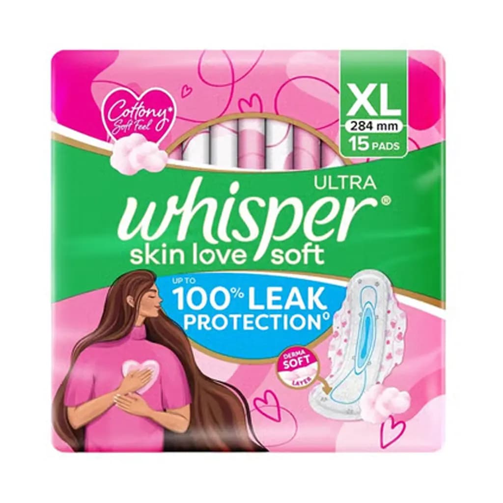 WHISPER ULTRA SKIN LOVE SOFT SANITARY PADS FOR WOMEN XL 15 PADS