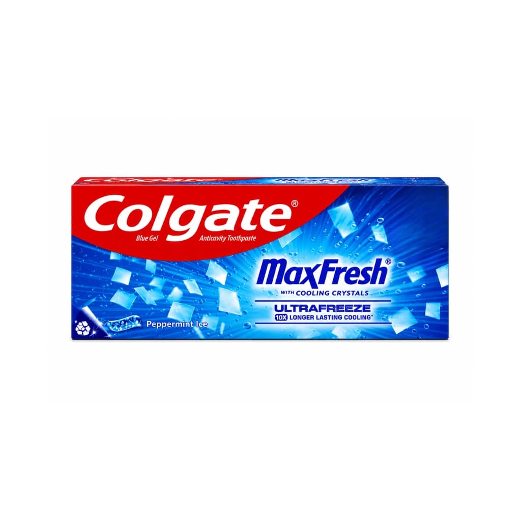 COLGATE BLUE GEL ANTICAVITY TOOTHPASTE PEPPERMINT ICE MAXFRESH WITH COOLING CRYSTAL 2*150GM