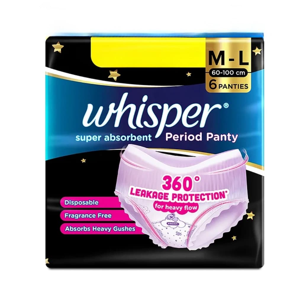 WHISPER SUPER ABSORBENT PERIOD PANTY M-L 6 PANTIES