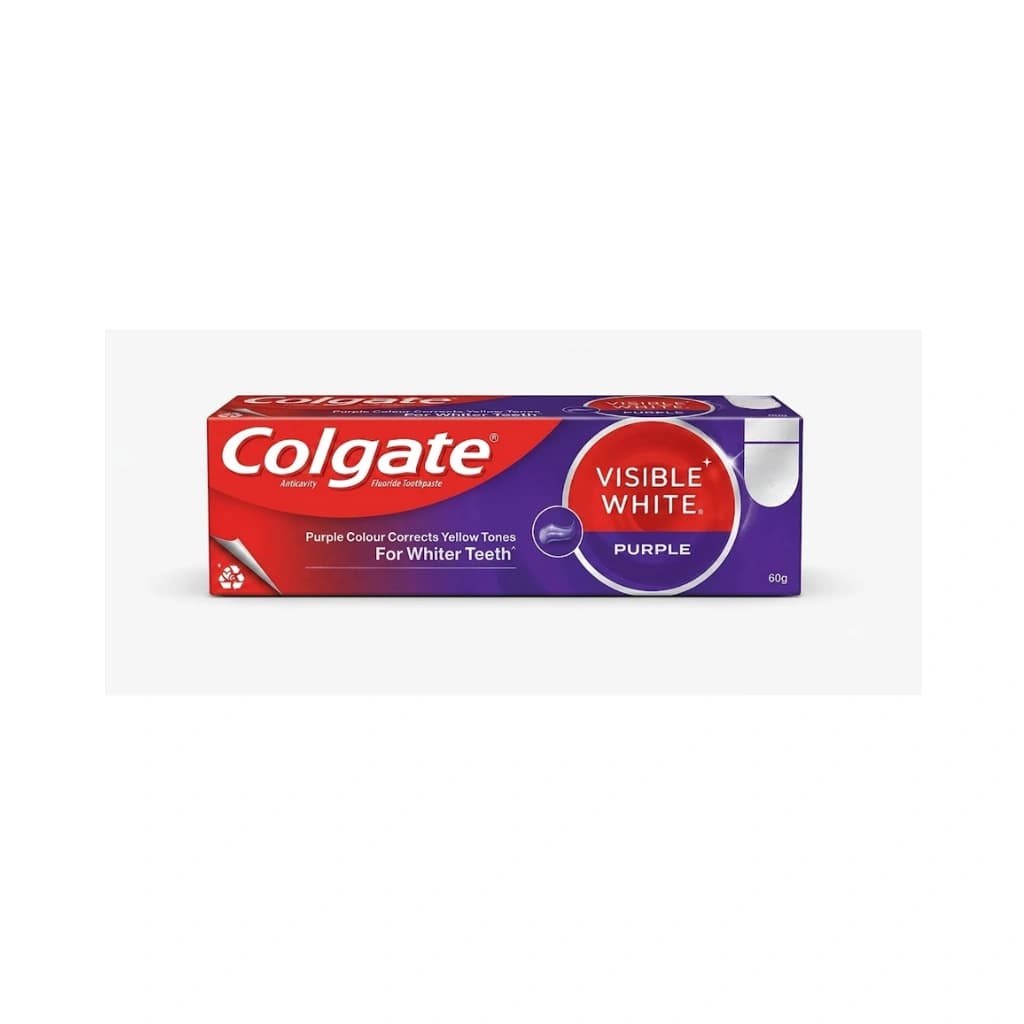 COLGATE ANTICAVITY FLUORIDE TOOTHPASTE VISIBLE WHITE PURPLE 60 GM