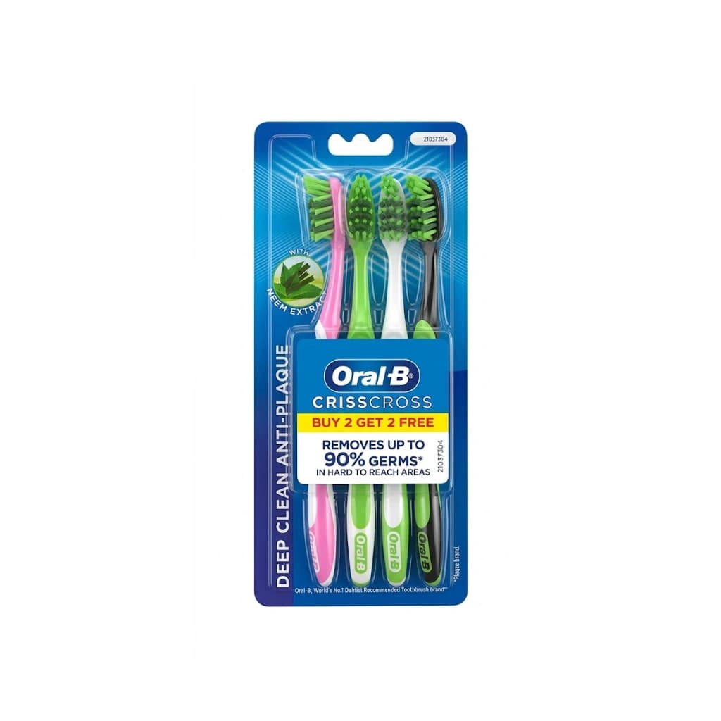ORAL B CRISSCROSS SOFT TOOTHBRUSH DEEP CLEAN ANTI PLAQUE WITH NEEM EXTRACT BUY 2 GET 2 FREE