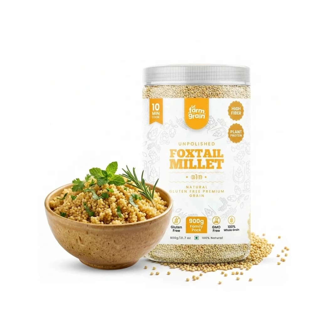FARMGRAIN FOXTAIL MILLET WHOLE GRAIN | KANGANI SEEDS | RICE REPLACEMENT | HIGH FIBRE AND PLANT PROTEIN | GLUTEN FREE | COOKS IN 10 MINUTES 900GM