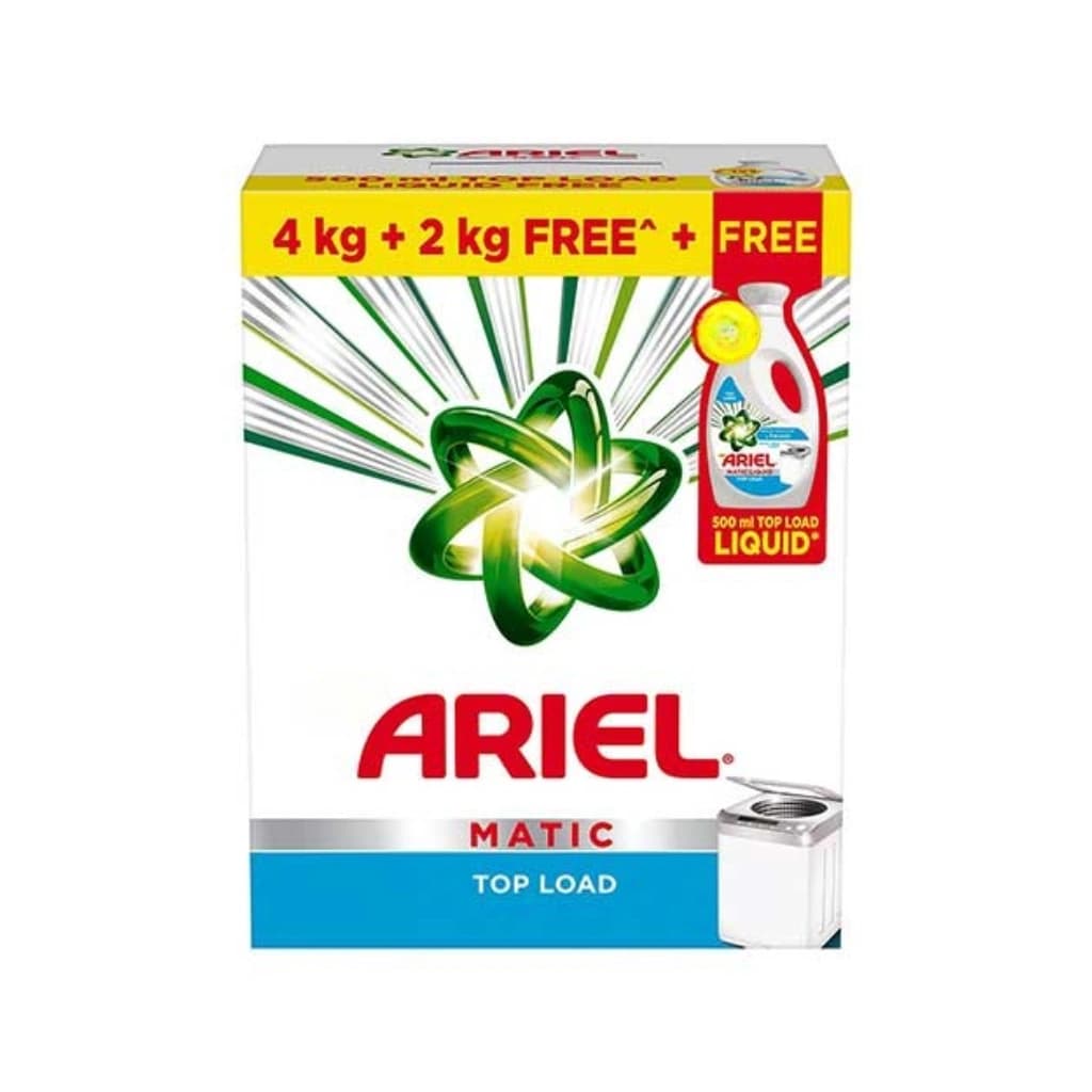 ARIEL MACHINE EXPERT TOP LOAD DETERGENT POWDER 6 KG + 500 ML LIQUID FREE