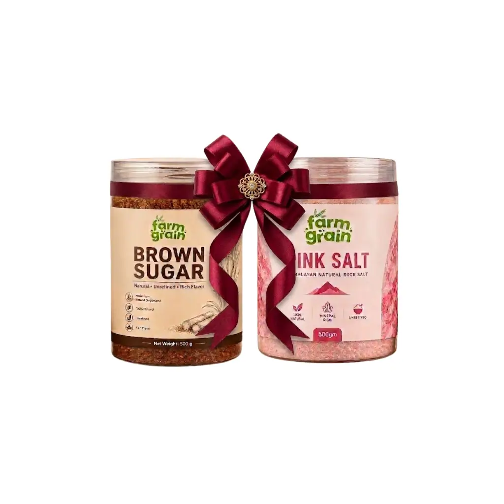 FARMGRAIN BROWN SUGAR & PINK SALT COMBO 500 GM EACH PACK OF 2