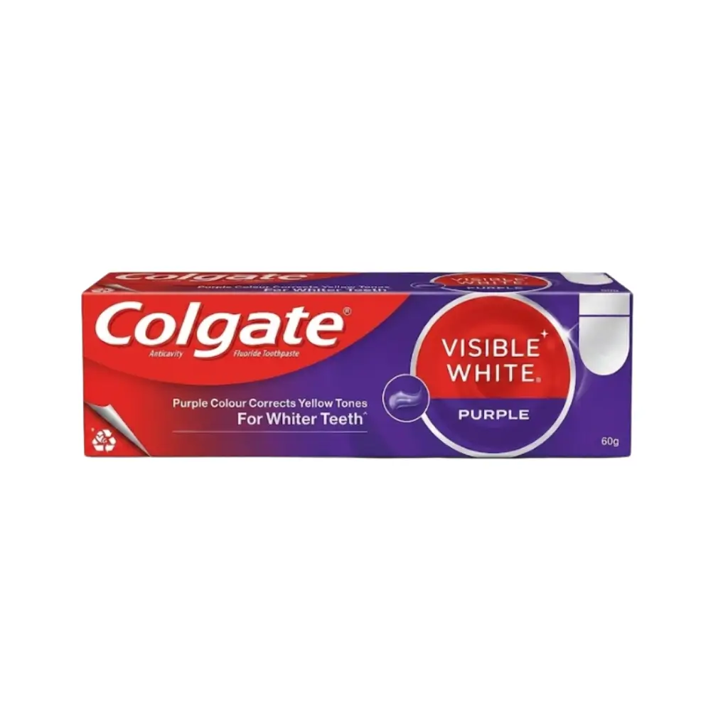 COLGATE ANTICAVITY FLUORIDE TOOTHPASTE VISIBLE WHITE PURPLE 60 GM