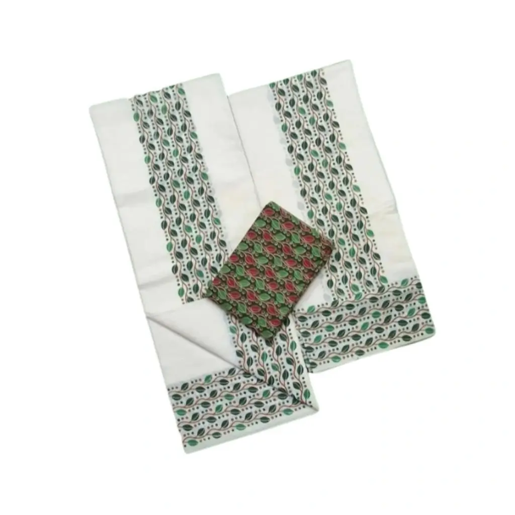 GREEN LEAF DESIGNER SETTUMUND WITH COTTON BLOUSE