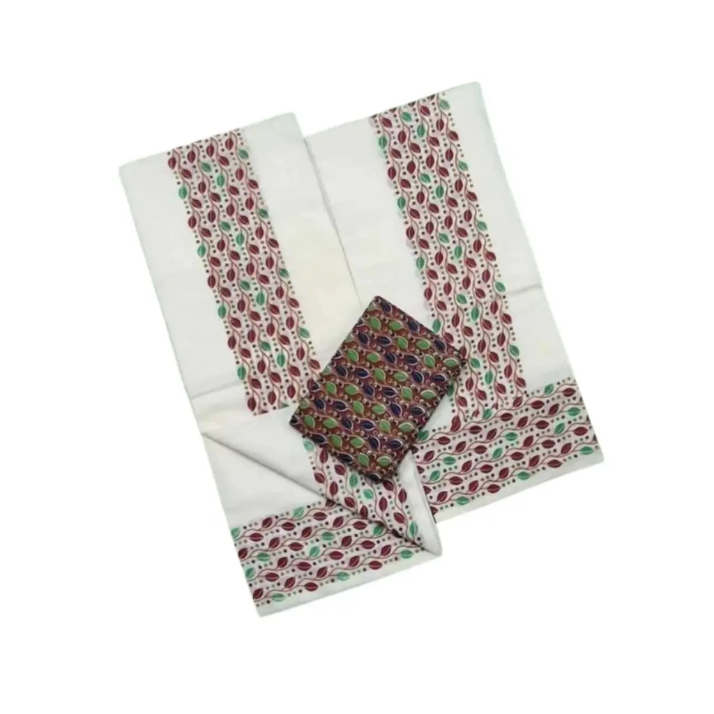 KERALA SETTUMUND WITH PRINTED COTTON BLOUSE